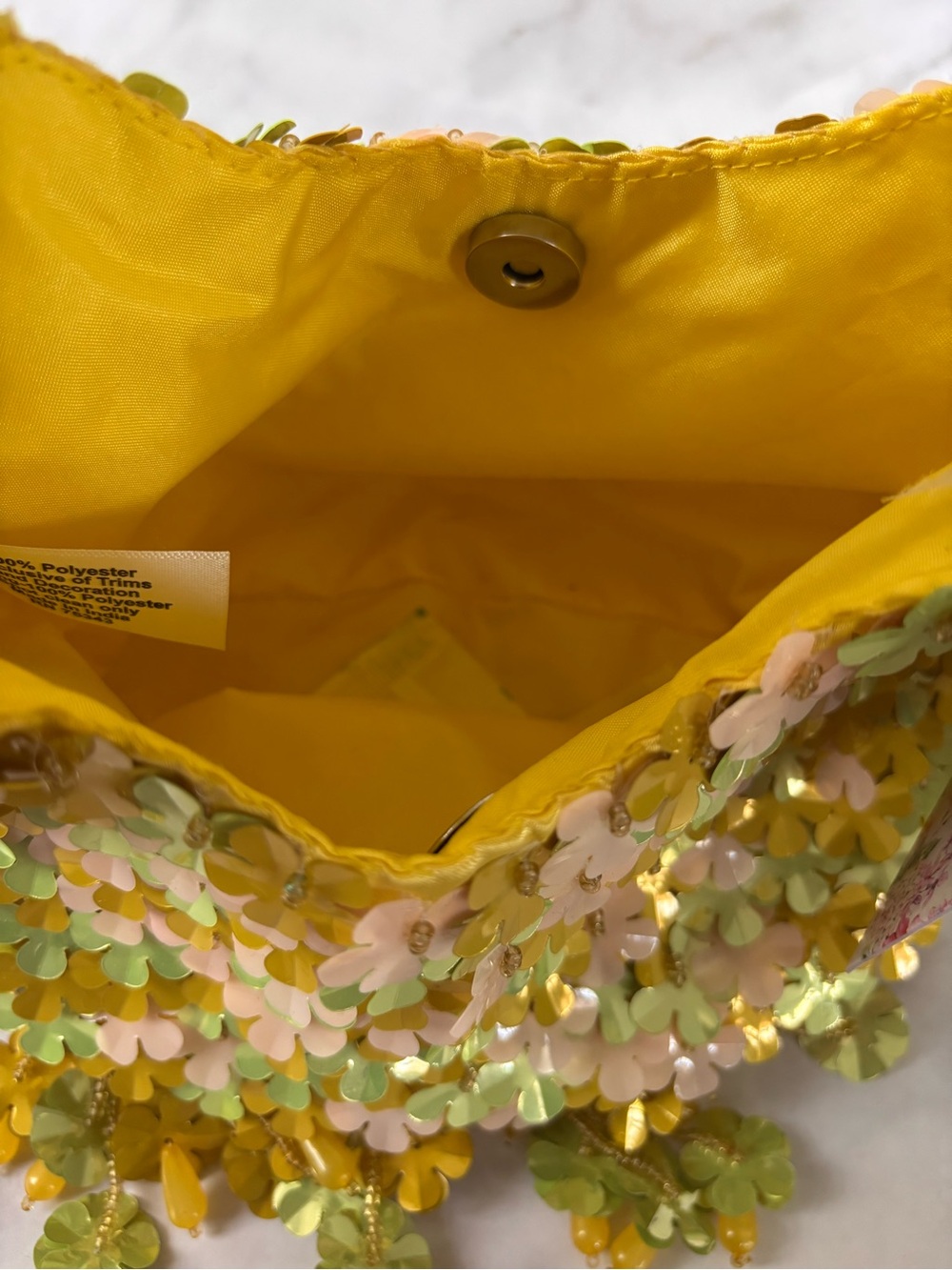 Viral Yellow & Green Floral Beaded Purse Handbag Hand Crafted in India NWT - Picture 5 of 6